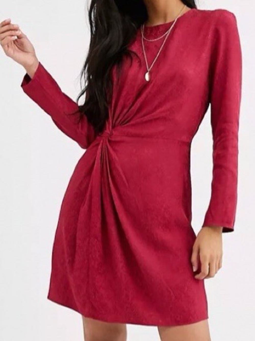 & Other Stories Paris Atelier Jacquard Twist Mini Dress Burgundy Red US 10